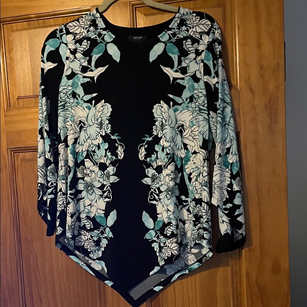 Alfani Black and Light Blue Floral Top
